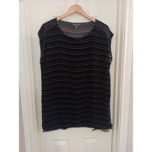 Womens Eileen Fisher Black Striped Velvet/Sheer Silk Blend Tunic Blouse Sz Small